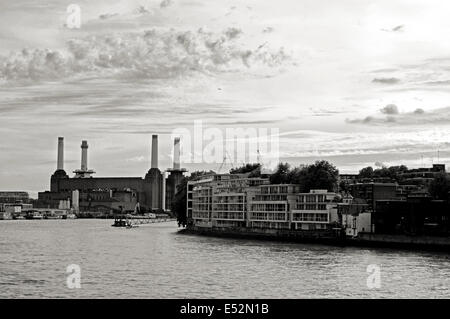 View of the River Thames and Battersea Power Station in distance, London, England, United Kingdom Stock Photo