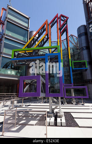 The Giant Channel 4 logo outside the company's  headquarters building on Horseferry Road, Victoria, London. Stock Photo
