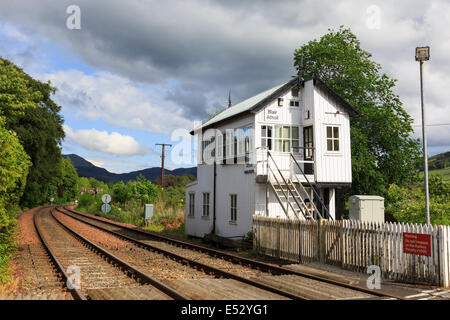 Traditional old railway signal box on main line between Edinburgh and Inverness at Blair Atholl, Perth and Kinross, Scotland, UK Stock Photo