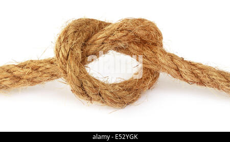 Knot on old rope over white background Stock Photo