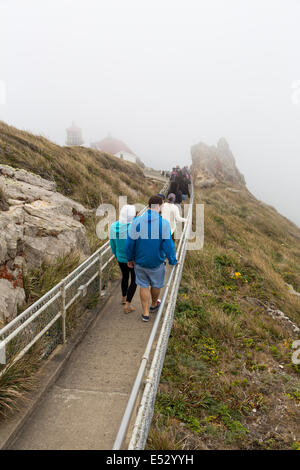 People tourists on stairway to Point Reyes Lighthouse in Point Reyes National Seashore Marin County California United States Stock Photo