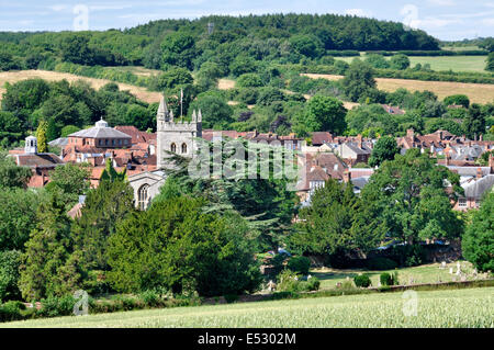 Bucks Chiltern Hills - view over Amersham Old Town - set amid mature trees in lovely valley of river Misbourne - on HS2 route Stock Photo