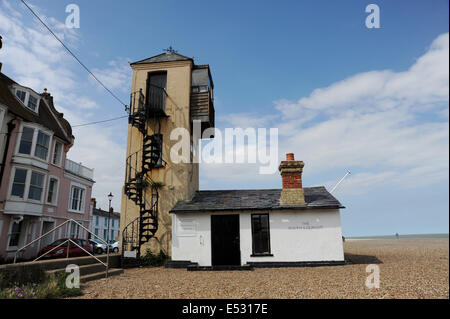 Views around the Suffolk seaside town of Aldeburgh July 2014 The famous South Lookout Building on the beach Stock Photo