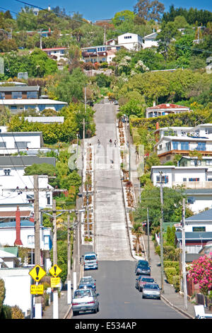 Baldwin Street, world's steepest, in Dunedin, Otago, New Zealand. Stock Photo