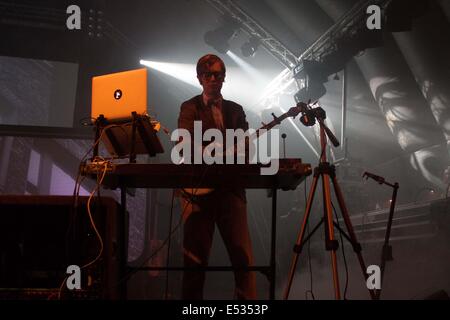 Guildford, Surrey, UK . 18th July, 2014. Public Service Broadcasting performing on day 1 of Guilfest Credit:  Andrew Spiers/Alamy Live News Stock Photo