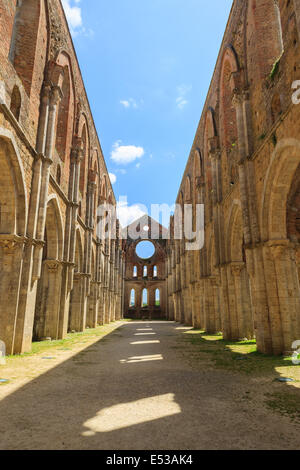 The monumental complex of Saint Galgano rises approximately 30 km to the West of Siena, to the border with the province of Gross Stock Photo