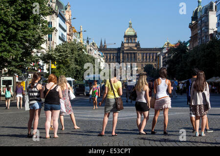People Prague Tourists in the lower part of Wenceslas Square Prague Czech Republic Stock Photo