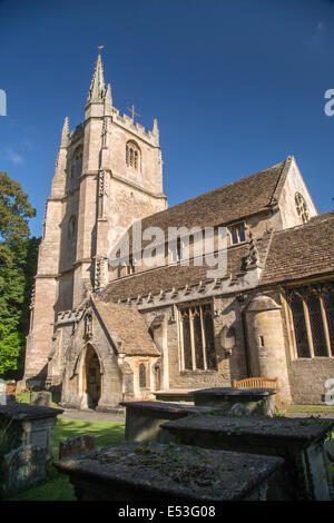 Early Morning at St Andrews Church in Castle Combe, the Cotswolds, Wiltshire, England Stock Photo