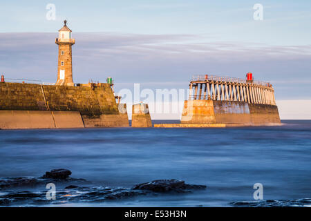 Long exposure of Whitby Pier, Whitby, North Yorkshire, UK Stock Photo ...