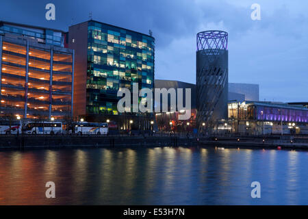Salford Quays and the Imperial War Museum North in Manchester, UK. Stock Photo