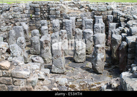 Details of hypocaust underfloor heating system, Vindolanda Roman Fort Northumberland England UK Stock Photo