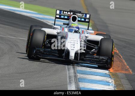 Hockenheim, Germany. 19th July, 2014. Brazilian Formula One driver Felipe Massa from team Williams competes in the qualifying at the Hockenheimring race track in Hockenheim, Germany, 19 July 2014. The Formula One Grand Prix of Germany will take place on 20 July 2014 at the Hockenheimring. Photo: Bernd Weissbrod/dpa/Alamy Live News Stock Photo