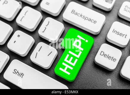 Help button on computer keyboard, colored in green. Stock Photo