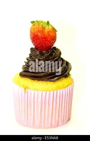 Corn flour Cupcake with chocolate and strawberry top Stock Photo