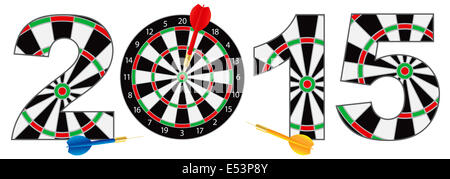 2015 Happy New Year Dartboard with Darts on Target Bullseye Illustration Isolated on White Background Stock Photo
