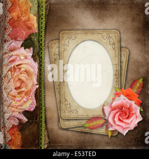 Vintage  Beautiful Roses Album Cover With Lace And Old Paper ( 1 of set) Stock Photo