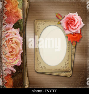 Vintage  Beautiful Roses Album Cover With Lace And Old Paper ( 1 of set) Stock Photo