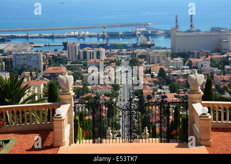 Haifa port, view from the  Bahai Gardens, Israel Stock Photo