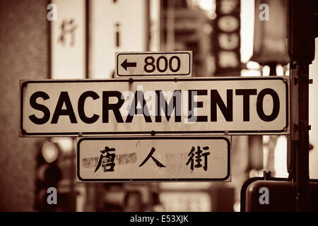 San Francisco, CA - MAY 11: Chinatown Street view on May 11, 2014 in San Francisco. It is the most densely settled large city in California and the second-most in US. Stock Photo