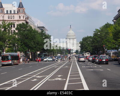 Washington separated bike lane in the middle of Pennsylvania Avenue Stock Photo