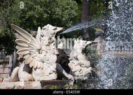 Winged lions fountains splash water at Parc de la Ciutadella in Barcelona, Catalonia, Spain. Stock Photo