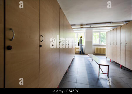 empty school locker room Stock Photo