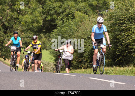 Mendip Hills, Somerset UK – Sunday 20th July 2014 – 1,000 cyclists took part in the Great Weston Ride cycling 56 miles from Bristol to Weston Super Mare via the Mendip Hills. Stock Photo