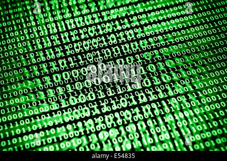 photograph - binary data on a computer monitor screen - data, communications, security, computing and encryption concepts etc Stock Photo
