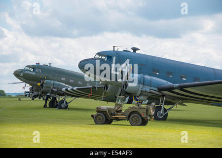 Duxford, UK - 25th May 2014:  WW2 US Douglas Dakotas at Duxford Airshow. Stock Photo