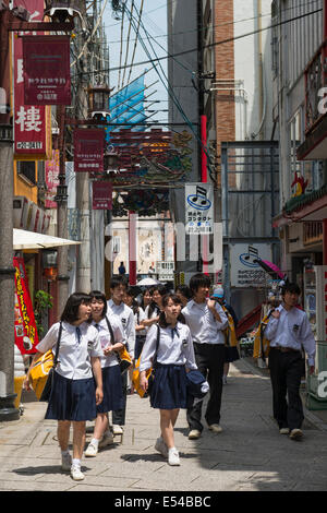 Japanese School Kids in Nagasaki Shinchi Chinatown, Japan Stock Photo ...