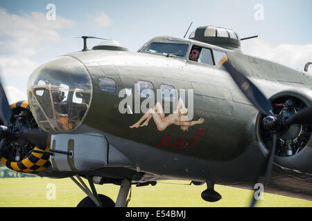 Duxford, UK - 25th May 2014: B17 Flying Fortress 'Memphis Belle' at Duxford Airshow. Stock Photo