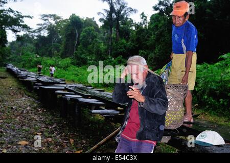 Traditional bridge in PANGUANA . Department of Loreto .PERU Stock Photo