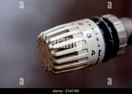 Thermostat on heating, close-up temperature thermostat at home thermostat radiator Stock Photo