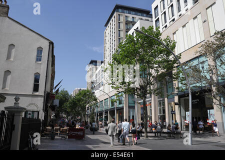 People walking on the Hayes shopping precinct in Cardiff city centre, Wales UK pedestrian street Stock Photo