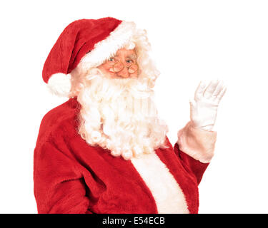 Close up of Father Christmas waving his hand isolated on a white background Stock Photo