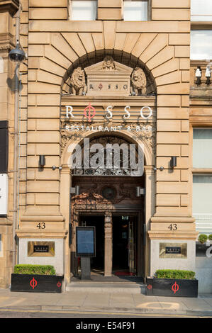 The entrance to Rosso restaurant and bar, owned by Rio Ferdinand, in the Spring Gardens area of Manchester, UK. Stock Photo