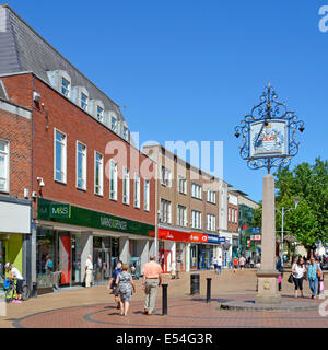 Chelmsford (county town of Essex) city centre pedestrianised shopping high street with coat of arms Stock Photo