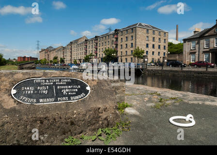 Speirs Wharf plaque at the Forth & Clyde Canal in Glasgow City Centre. Stock Photo