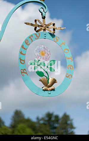 portmeirion wales battery stores shop sign Stock Photo