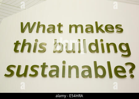 A sustainability exhibition at the Crystal building which is the first building in the world to be awarded an outstanding BREEAM (BRE Environmental Assessment Method) rating and a LEED (Leadership in Energy and Environmental Design) platinum rating. London, UK. Stock Photo