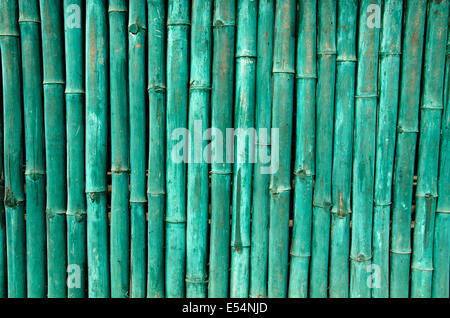 green painted bamboo wall background and texture in asia Stock Photo