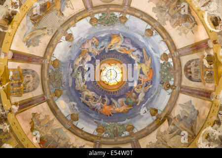 Art Nouveau style painting inside dome of Terme Tettuccio, Montecatini Terme, Tuscany, Italy, Europe Stock Photo