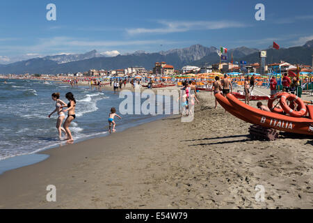 View along beach, Viareggio, Tuscany, Italy, Europe Stock Photo