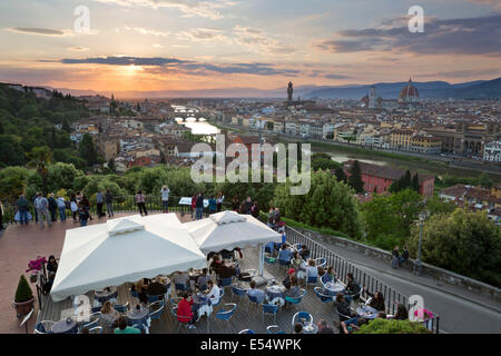 View at sunset over Florence from Piazza Michelangelo, Florence, Tuscany, Italy, Europe Stock Photo