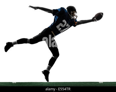 one  american football player man scoring touchdown in silhouette studio isolated on white background Stock Photo