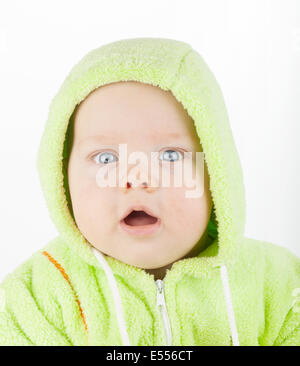 Closeup portrait of cute baby on white Stock Photo