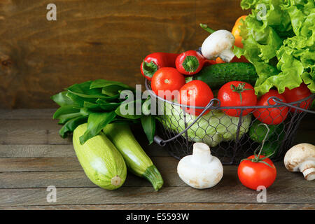 set of fresh vegetables in a basket, food closeup Stock Photo