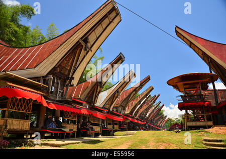 Traditional Tongkonan houses, Rantepao, Tana Toraja, Sulawesi, Indonesia Stock Photo