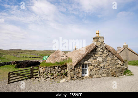 Restored old croft in Na Gearrannan Blackhouse Village Garenin Carloway Isle of Lewis Outer Hebrides Western Isles Scotland UK Stock Photo