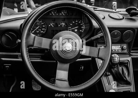 Cab of the roadster Alfa Romeo Spider (Third generation). Black and white. 27th Oldtimer Day Berlin - Brandenburg Stock Photo